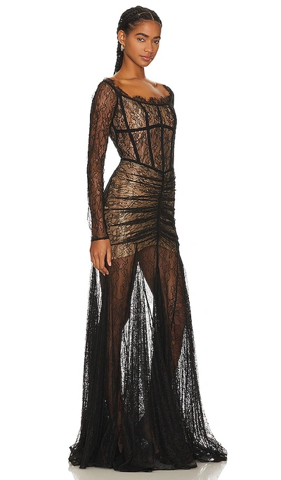 Shop Rasario Corset Lace Gown In Black