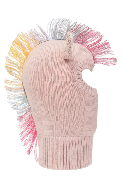 Shop Stella Mccartney Kids Unicorn Knitted Balaclava Hood In Pink