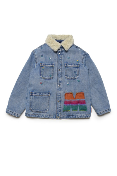 Shop Marni Kids Logo Patch Buttoned Denim Jacket In Blue