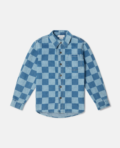Shop Stella Mccartney Checkerboard Print Denim Shirt In Blue