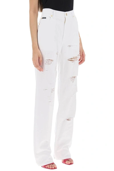 Shop Dolce & Gabbana Destroyed-effect Jeans In White