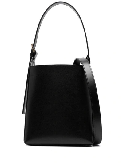 Shop Apc Black Bucket Bag With Shoulder Strap And Top Adjustable Handle In Leather Woman