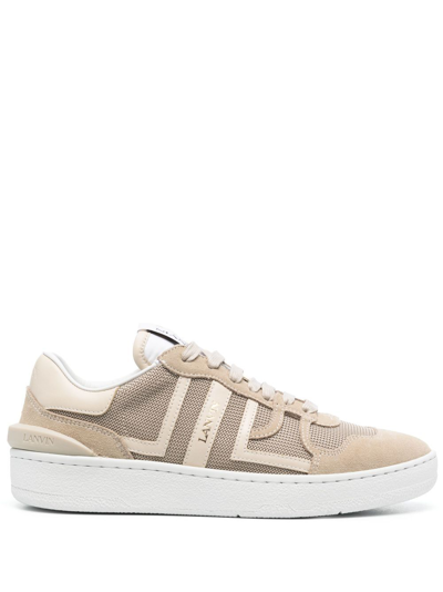 Shop Lanvin Neutral Clay Mesh And Suede Sneakers In Neutrals