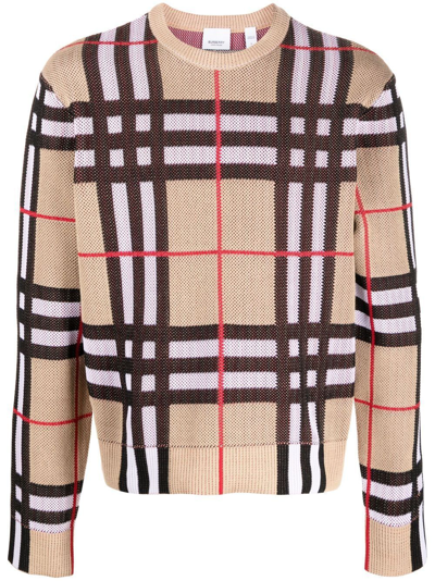 Shop Burberry Neutral Vintage Check Sweater - Men's - Cotton/elastane/polyamide In Neutrals