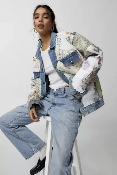 Shop Urban Renewal Remade Embroidered Patch Denim Jacket In Indigo, Women's At Urban Outfitters