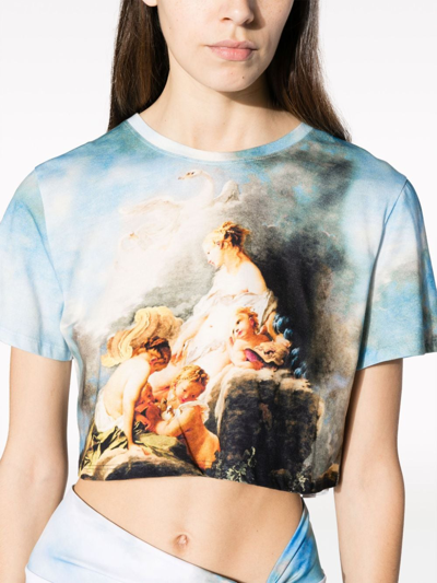 Shop Roberto Cavalli Graphic-print Cropped T-shirt In Blue