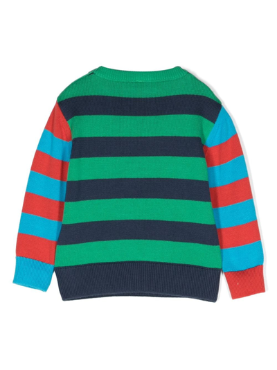 Shop Stella Mccartney Penguin-motif Striped Cotton Jumper In Green