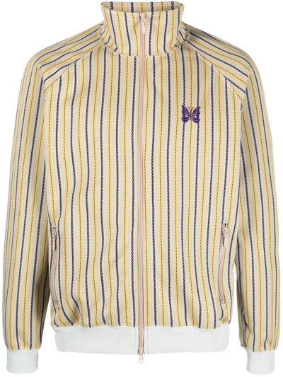 Butterfly-embroidered Striped Track Jacket In Yellow