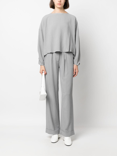 Shop Emporio Armani Waffle-effect Pleated Straight Trousers In Grey