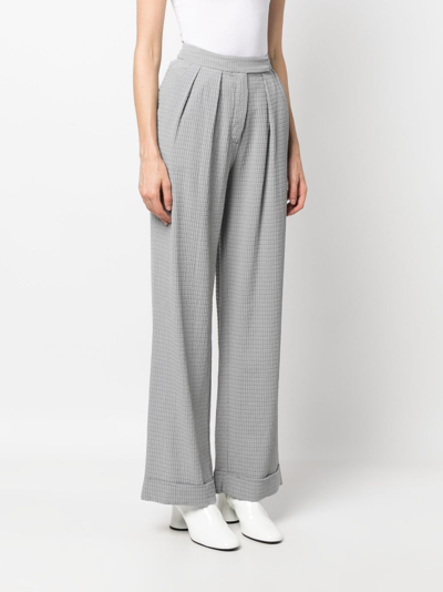 Shop Emporio Armani Waffle-effect Pleated Straight Trousers In Grey