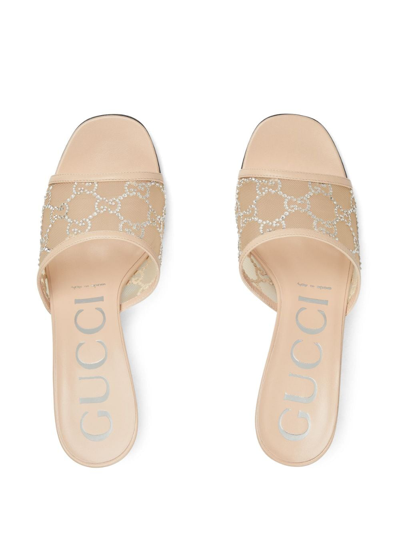 Shop Gucci Gg 76mm Rhinestone Mules In Neutrals