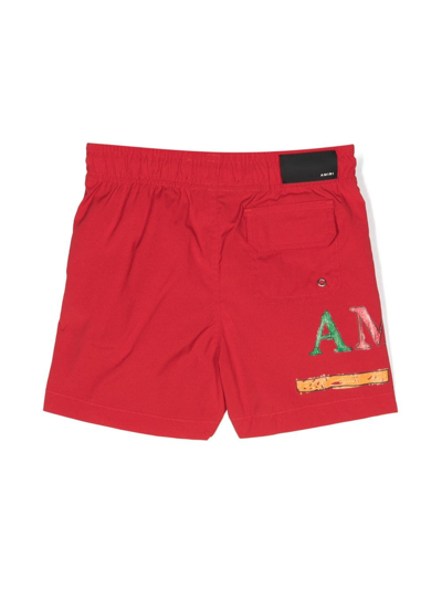 Shop Amiri Logo-print Swim Shorts In Red