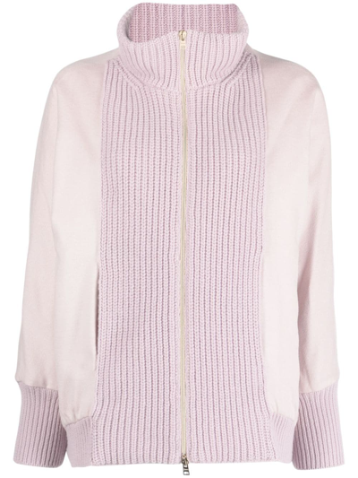 Shop Herno Knitted-panels Zip-up Jacket In Pink