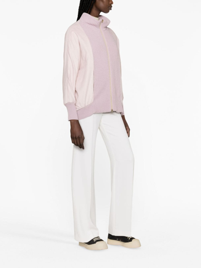 Shop Herno Knitted-panels Zip-up Jacket In Pink