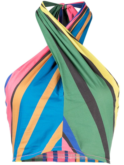 Shop Staud Colour-block Halterneck Cropped Top In Multicolour