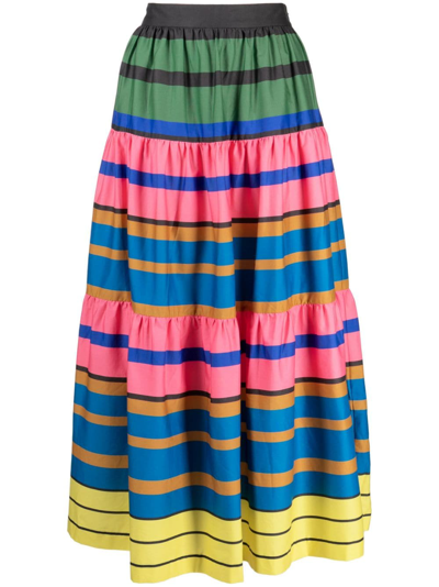 Shop Staud Colour-block A-line Midi Skirt In Pink