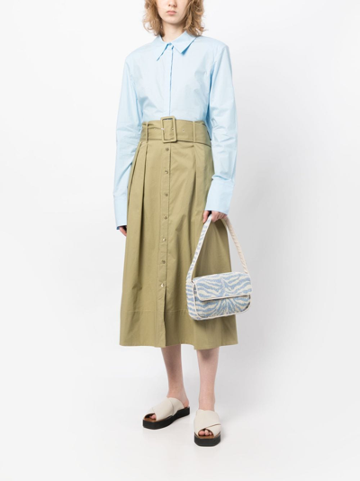 Shop Staud Buttoned A-line Midi Skirt In Brown