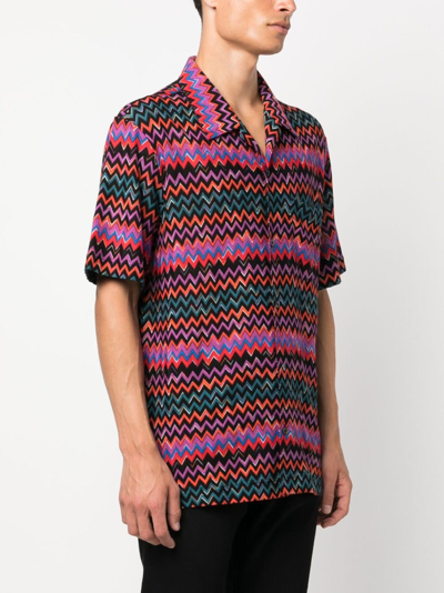 Shop Missoni Zigzag-pattern Spread-collar Shirt In Purple
