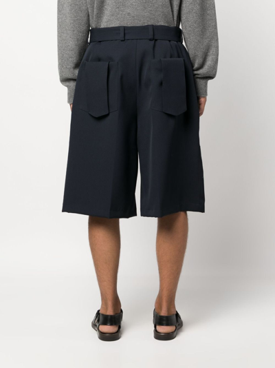 Shop Jil Sander Wide-leg Belted-waist Shorts In Blue