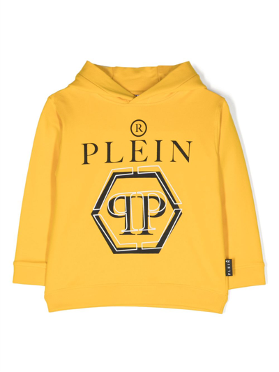 Shop Philipp Plein Junior Logo-print Cotton Hoodie In Yellow