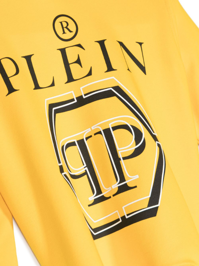 Shop Philipp Plein Junior Logo-print Cotton Hoodie In Yellow