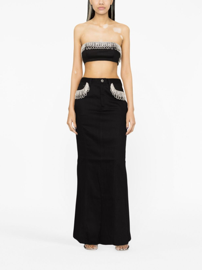 Shop Rotate Birger Christensen Crystal-embellished Straight Skirt In Black