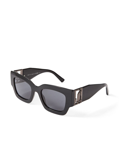 Shop Jimmy Choo Nena Rectangle-frame Sunglasses In Black
