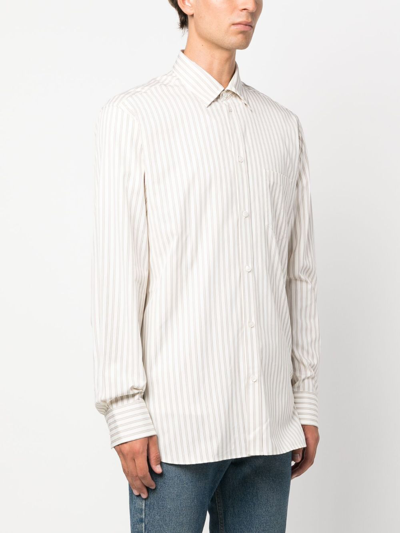 Shop Golden Goose Striped Cotton Button-up Shirt In Neutrals