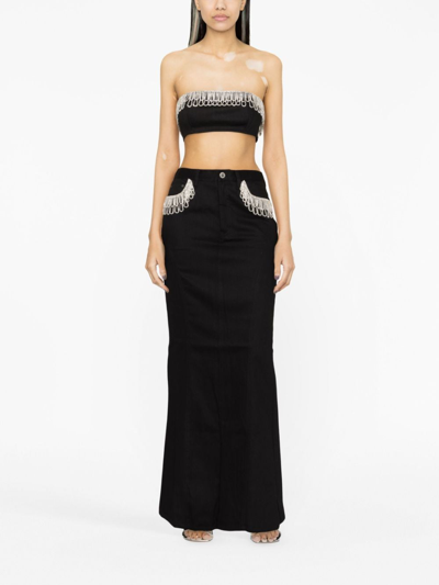 Rotate Birger Christensen Embellished Cotton Crop Top In Black