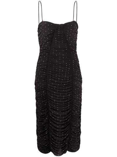 Shop Rotate Birger Christensen Crystal-embellishment Ruched Dress In Black