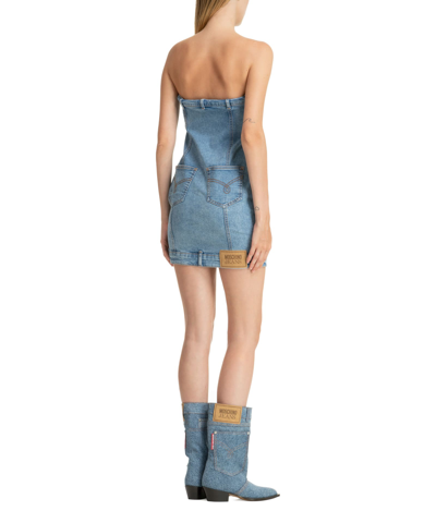 Shop M05ch1n0 Jeans Cotton Mini Dress In Denim