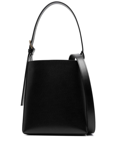 Shop Apc Black Bucket Bag With Shoulder Strap And Top Adjustable Handle In Leather Woman