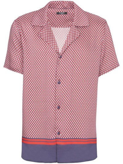 Shop Balmain Monogram Print Shirt - Men's - Polyester In Red