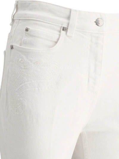 Shop Etro "paisley" Embroidered Jeans In White
