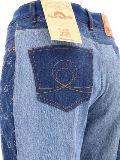 Shop Marine Serre "regenerated Denim Moongram" Jeans In Blue