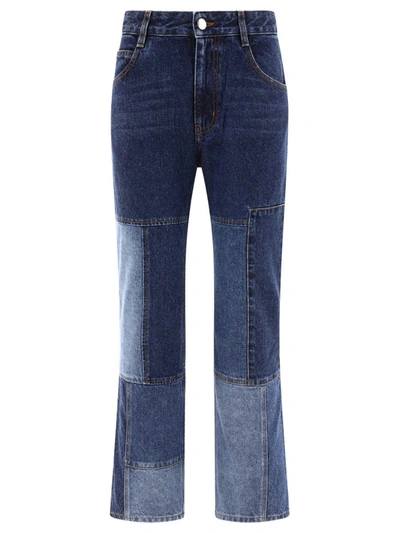 Chloé Patchwork Cropped Flared Jeans In Blue