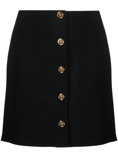Shop Versace Medusa Buttons Satin Mini Skirt In Black