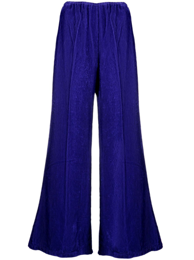Shop Forte Forte Ribbed Velvet Flared Trousers In Blue