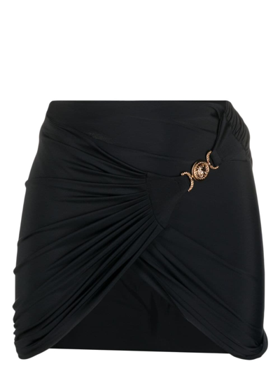 Shop Versace Medusa Draped Pareo Skirt In Black