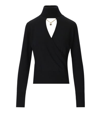 Shop Elisabetta Franchi Black Cut-out Turtleneck Sweater