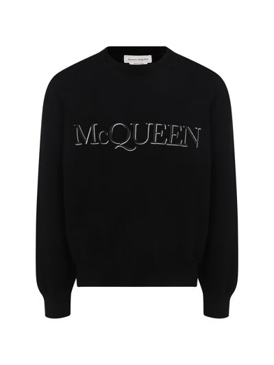 Shop Alexander Mcqueen Sweater In Black/black/white