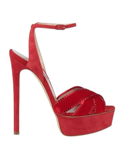 Shop Casadei Woman Sandals Red Size 5.5 Soft Leather, Textile Fibers