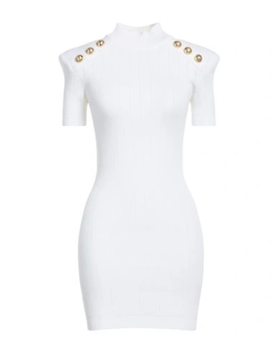 Shop Balmain Woman Short Dress White Size 8 Viscose, Polybutylene