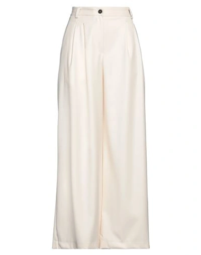Shop Angela Davis Woman Pants Ivory Size 8 Polyester, Viscose, Elastic Fibres In White