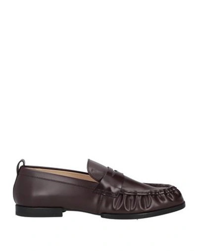 Tod's Woman Loafers Plum Size 4.5 Calfskin In Purple