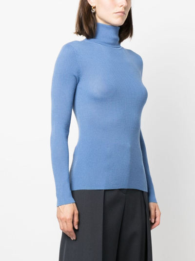 P.a.r.o.s.h Roll-neck Ribbed Wool Jumper In Blue
