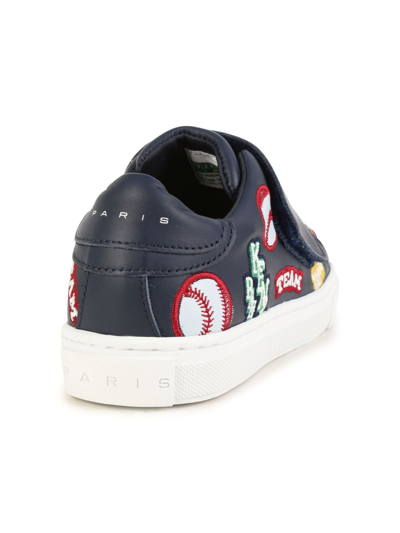 Kenzo Logo Printed Leather Sneakers W/ Straps In Blue