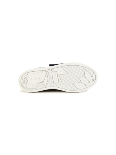 Kenzo Logo Printed Leather Sneakers W/ Straps In Blue