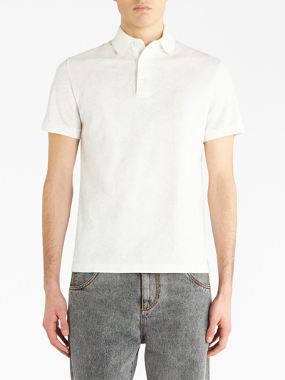 Shop Etro Paisley-print Jersey Polo Shirt In White