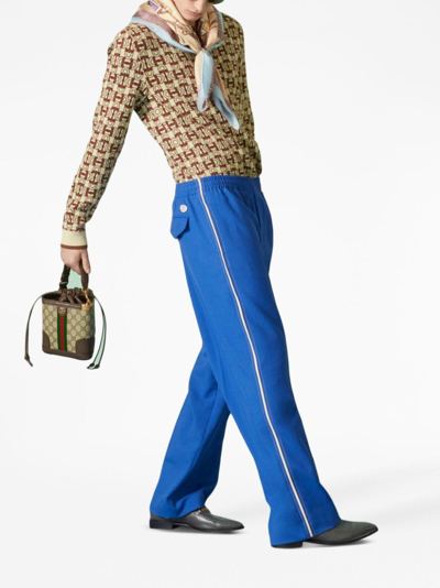 Shop Gucci Interlocking-g Wide-leg Trousers In Blue